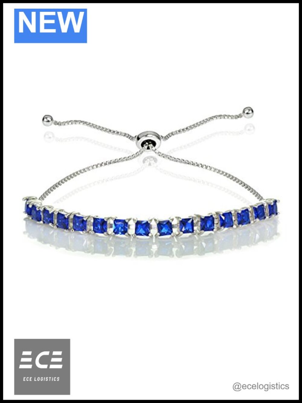 Sterling Silver Created Blue Sapphire Princess Cut Bolo Tennis Bracelet